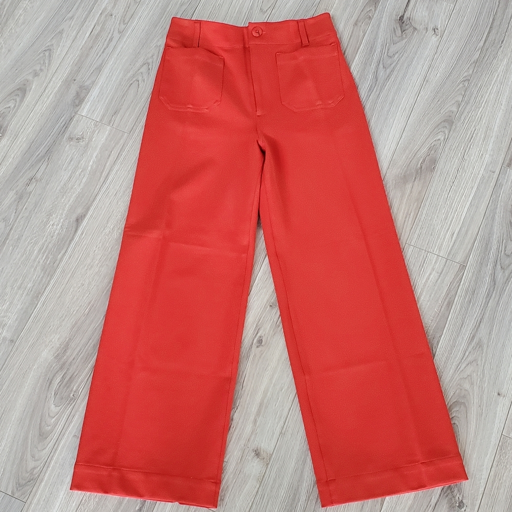 Maeve Wide-Leg High-Rise Trousers in Bright Red